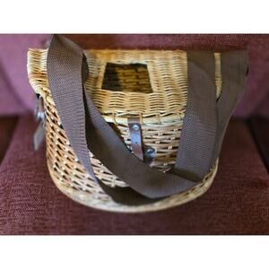 Vintage Wicker Foraging Basket with Shoulder Strap